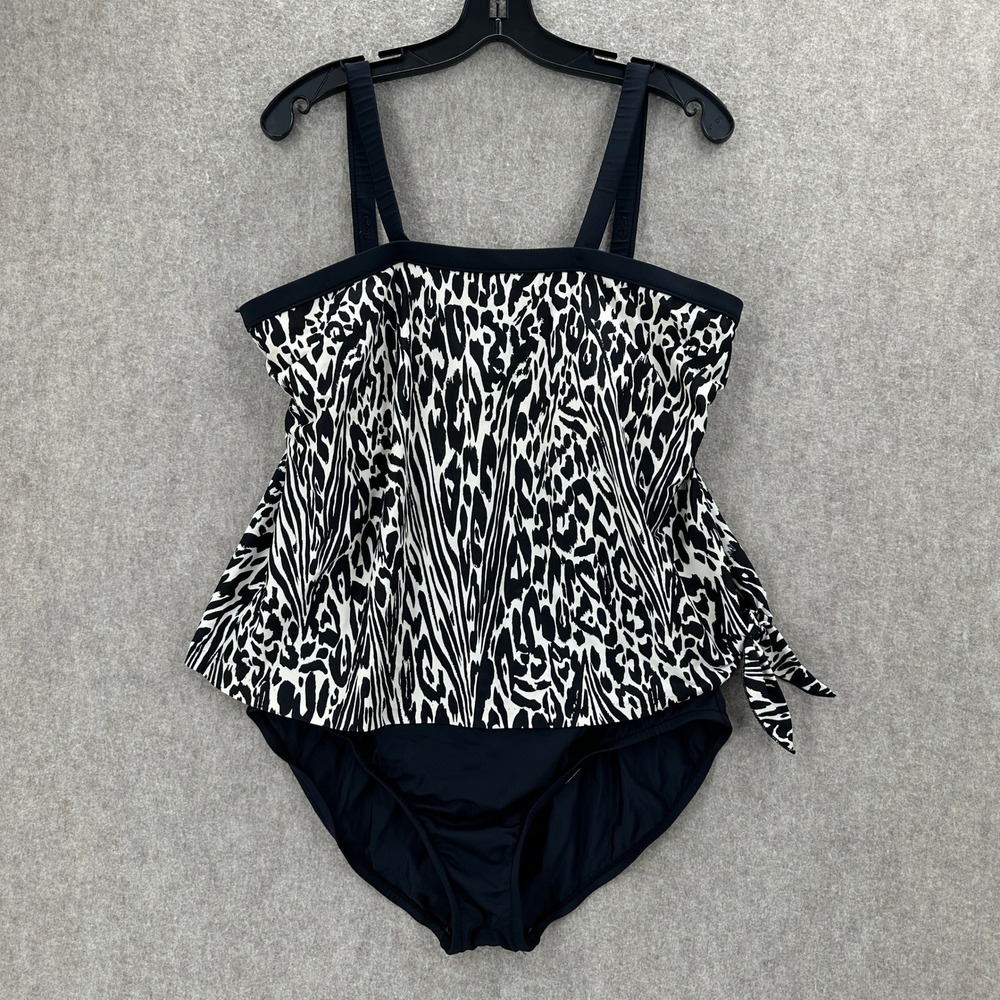 Rose Marie Reid Swimsuit Womens 18 Black White Animal Print Tankini RM5RG18